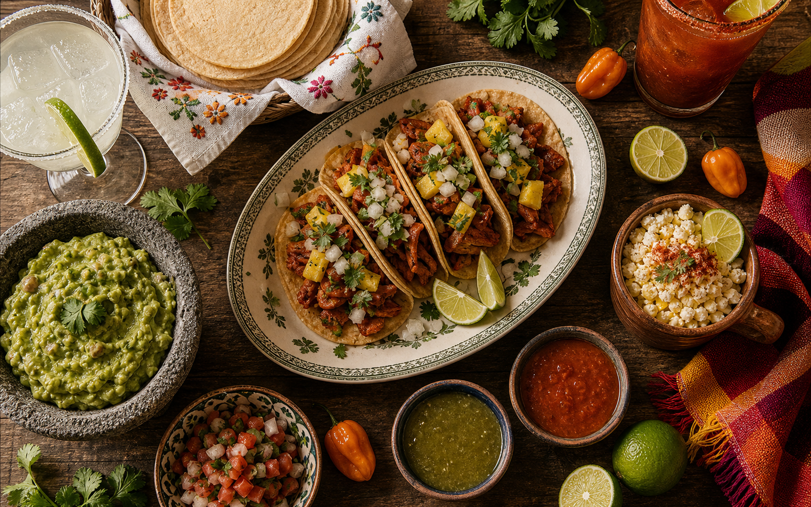 Mesa de cocina mexicana en restaurante