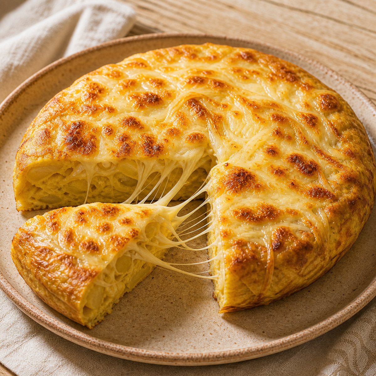 Tortilla de patatas gratinada con queso Oaxaca