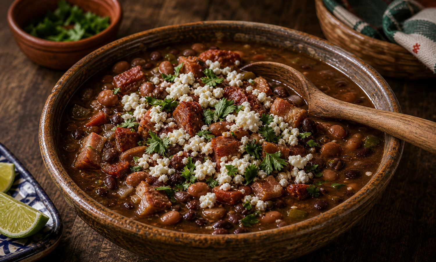 Frijoles charros con Cotija desmoronado