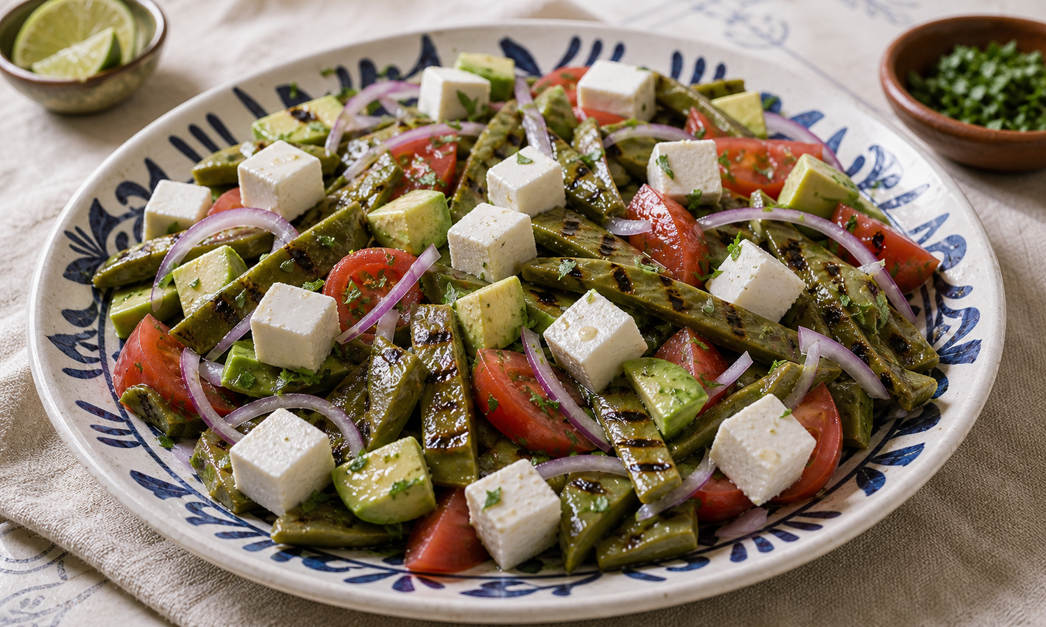 Ensalada con cubos de queso Panela