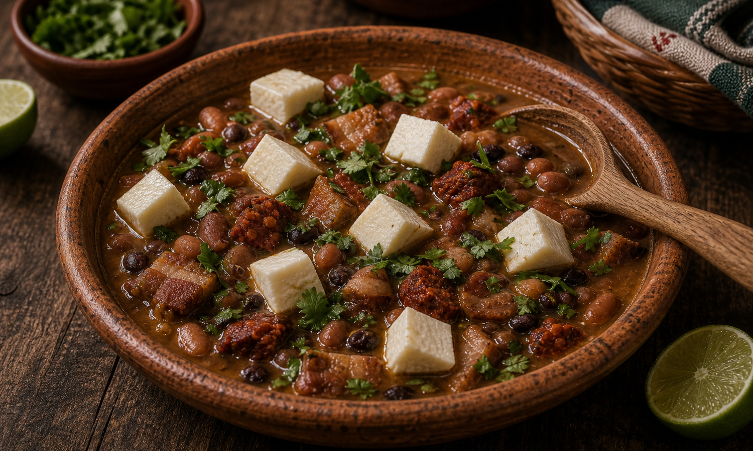 Frijoles charros con cubos de Panela